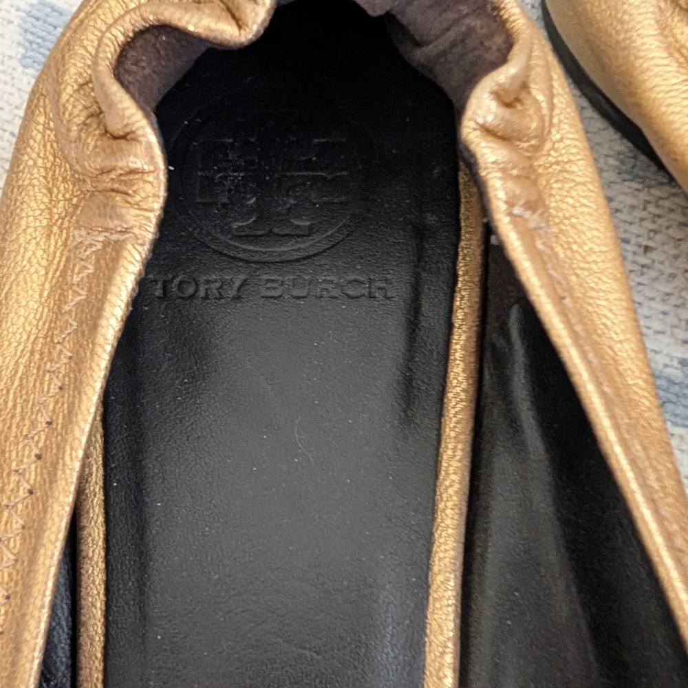 Tory Burch Gold Reva Leather Ballet Flats - Picture 3 of 6